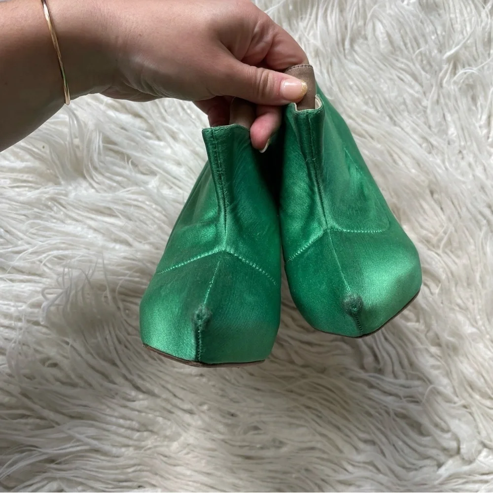Rupert Sanderson Green Satin Platform Stiletto Kit Kat Ankle Boots Size 36.5
